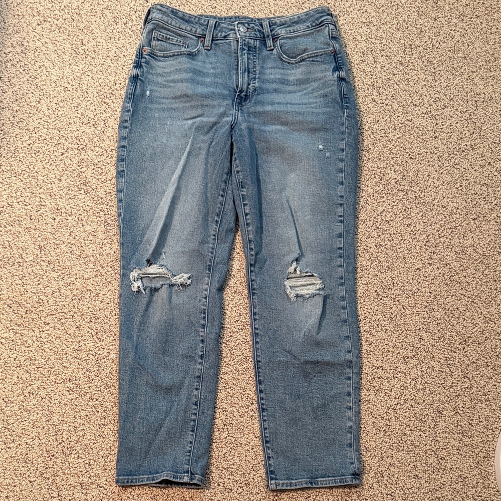 Old Navy Women's Blue high rise O.G. Straight Leg Jeans with Rips